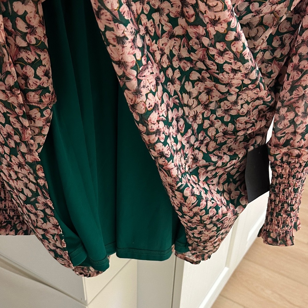 Floral Forever Green and Pink Floral Print Smocked Skater Dress XL NWT - Picture 8 of 10
